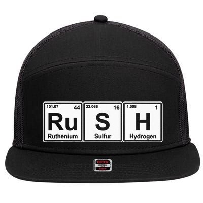 Rush (Ru S H) Periodic Table Elements 7 Panel Mesh Trucker Snapback Hat