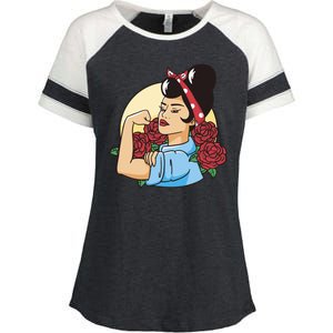 Rockabilly Rosie Strong Enza Ladies Jersey Colorblock Tee