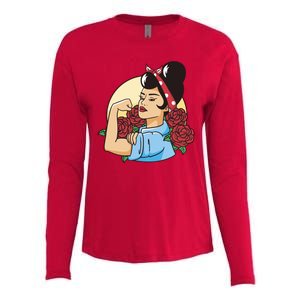 Rockabilly Rosie Strong Womens Cotton Relaxed Long Sleeve T-Shirt