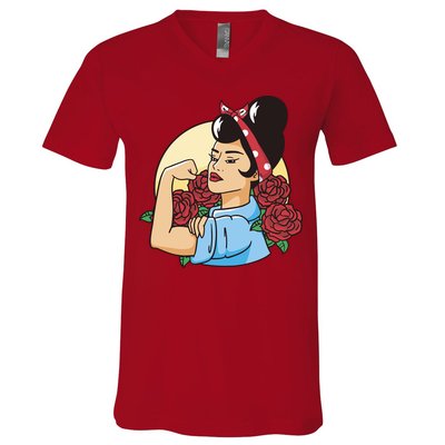 Rockabilly Rosie Strong V-Neck T-Shirt