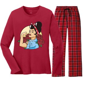 Rockabilly Rosie Strong Women's Long Sleeve Flannel Pajama Set 