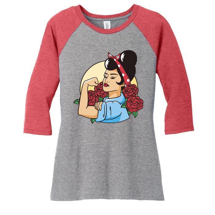 Rockabilly Rosie Strong Women's Tri-Blend 3/4-Sleeve Raglan Shirt