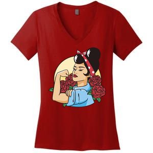 Rockabilly Rosie Strong Women's V-Neck T-Shirt