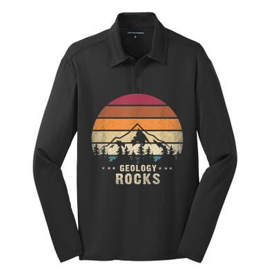 Retro Rock Science Paleontology Lover Geology Silk Touch Performance Long Sleeve Polo