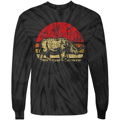 Retro Rhinoceros Safari Rhino Lover Endangered Tie-Dye Long Sleeve Shirt