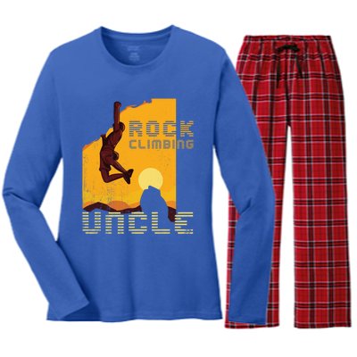 Retro Rockclimbing Sunset Rockclimbing Uncle Gift Women's Long Sleeve Flannel Pajama Set 