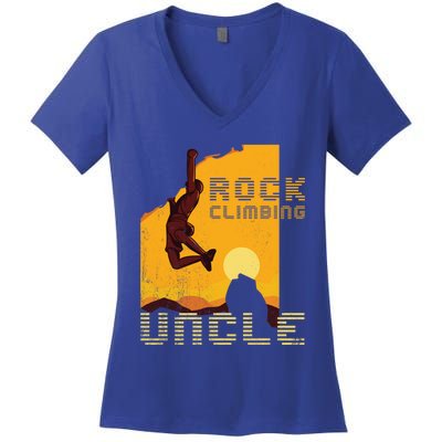 Retro Rockclimbing Sunset Rockclimbing Uncle Gift Women's V-Neck T-Shirt