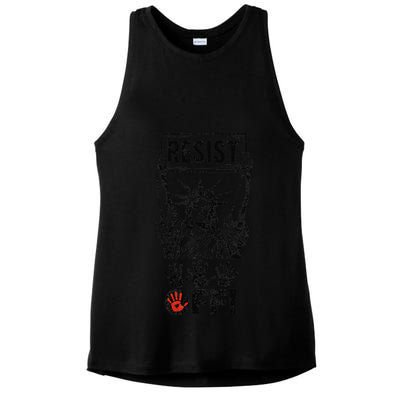 Resist Resistance Statue Of Liberty Hands Off Protest Ladies PosiCharge Tri-Blend Wicking Tank