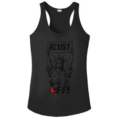 Resist Resistance Statue Of Liberty Hands Off Protest Ladies PosiCharge Competitor Racerback Tank