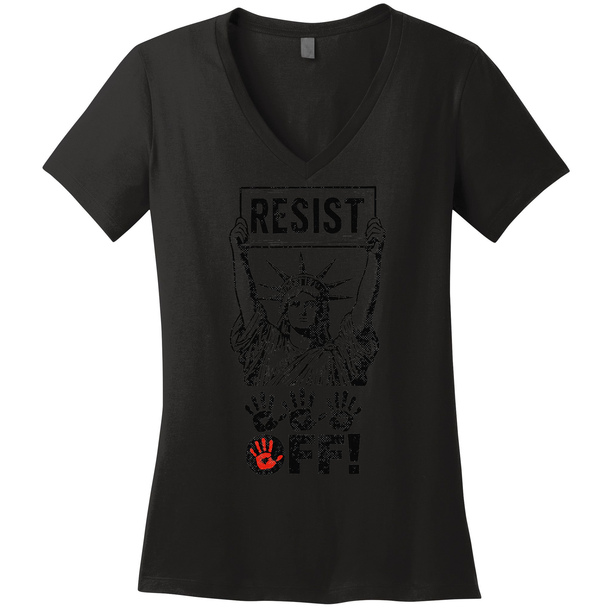 Resist Resistance Statue Of Liberty Hands Off Protest Women's V-Neck T-Shirt