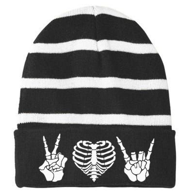 Rock & Roll Skeleton Hand Halloween Music Concert Costume Striped Beanie with Solid Band