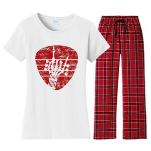 Rock & Roll Skeleton Guitar Music Lover Red Women's Flannel Pajama Set