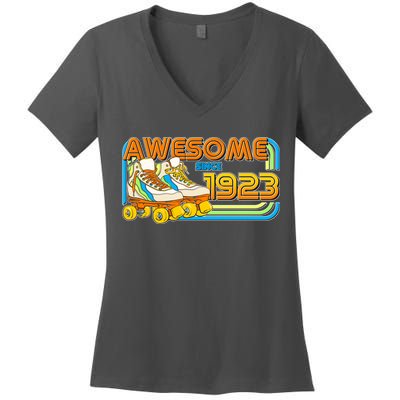 Retro Roller Skates Awesome Since 1923 100th Birthday Women's V-Neck T-Shirt