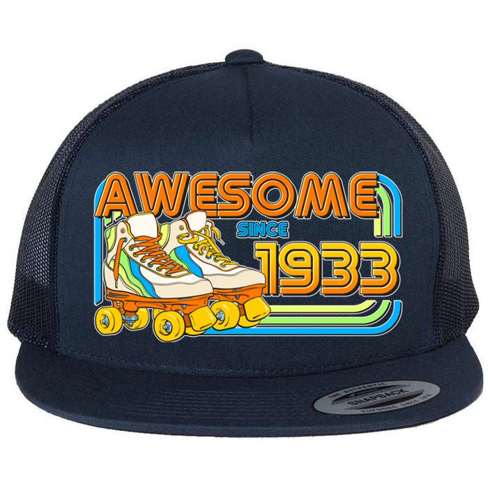 Retro Roller Skates Awesome Since 1933 90th Birthday Flat Bill Trucker Hat