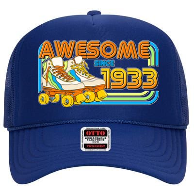 Retro Roller Skates Awesome Since 1933 90th Birthday High Crown Mesh Back Trucker Hat