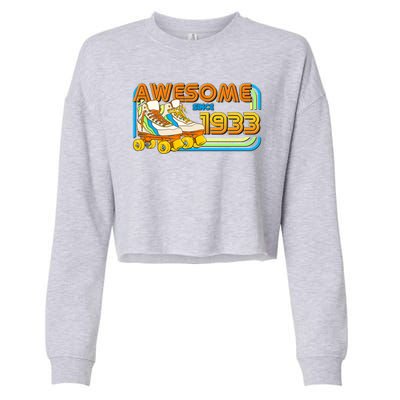 Retro Roller Skates Awesome Since 1933 90th Birthday Cropped Pullover Crew