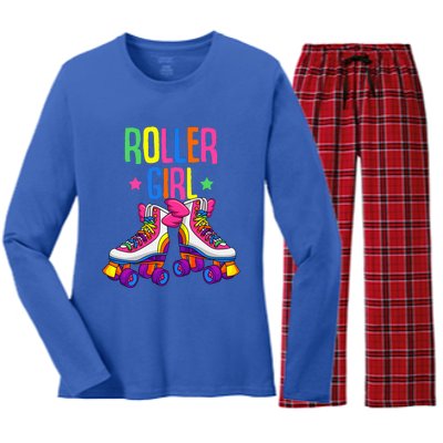 Roller Roller Skates Skating Women's Long Sleeve Flannel Pajama Set 