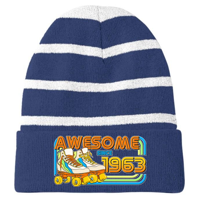 Retro Roller Skates Awesome Since 1963 60th Birthday Striped Beanie with Solid Band