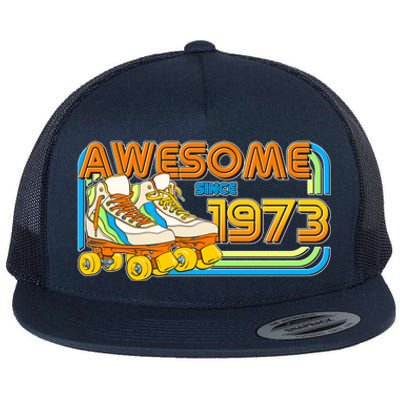 Retro Roller Skates Awesome Since 1973 50th Birthday Flat Bill Trucker Hat