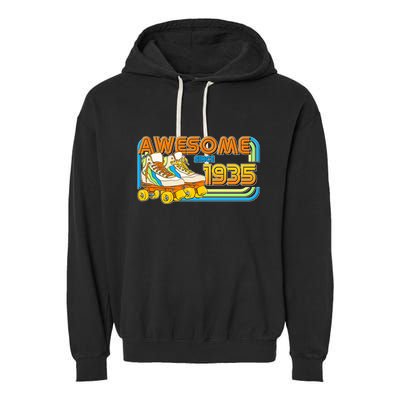 Retro Roller Skates Awesome Since 1935 90th Birthday Garment-Dyed Fleece Hoodie
