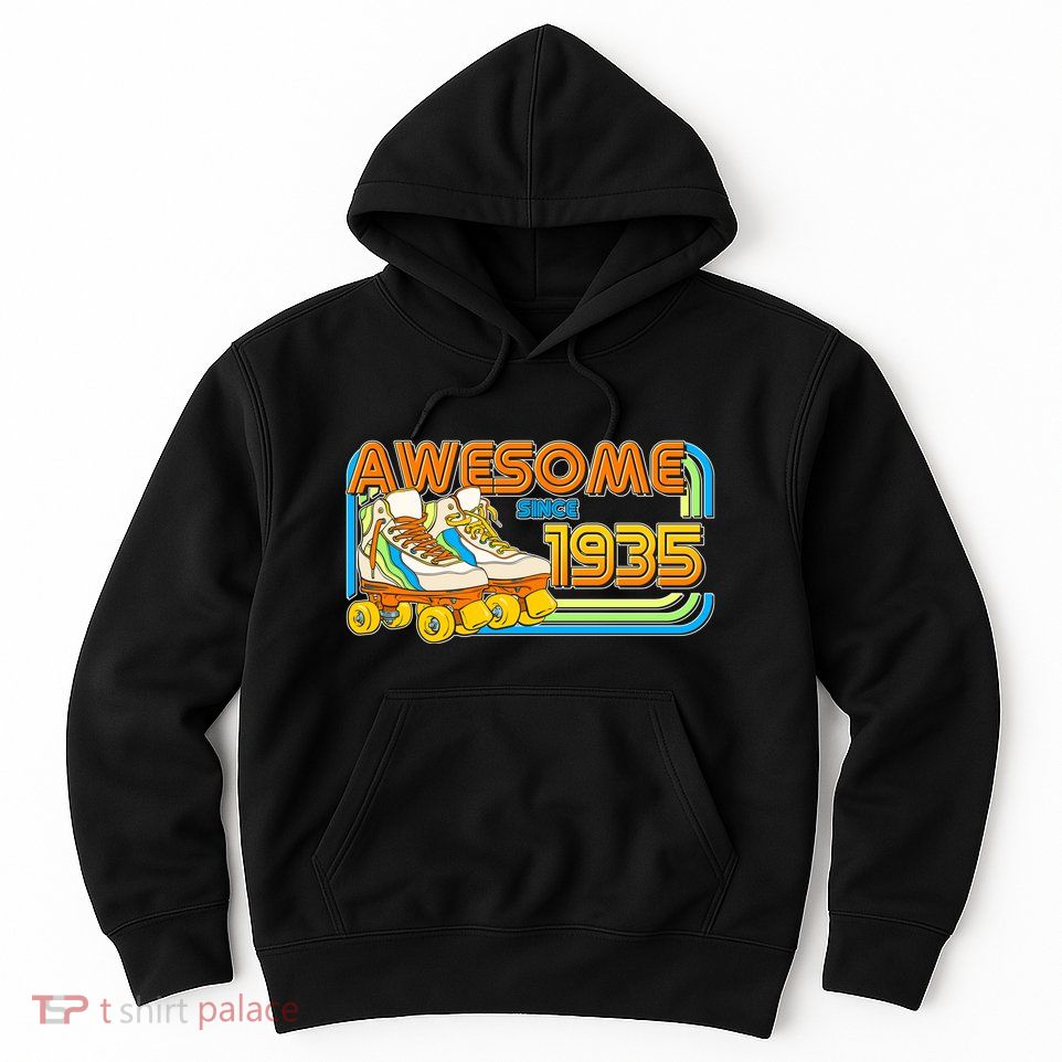Retro Roller Skates Awesome Since 1935 90th Birthday Hoodie