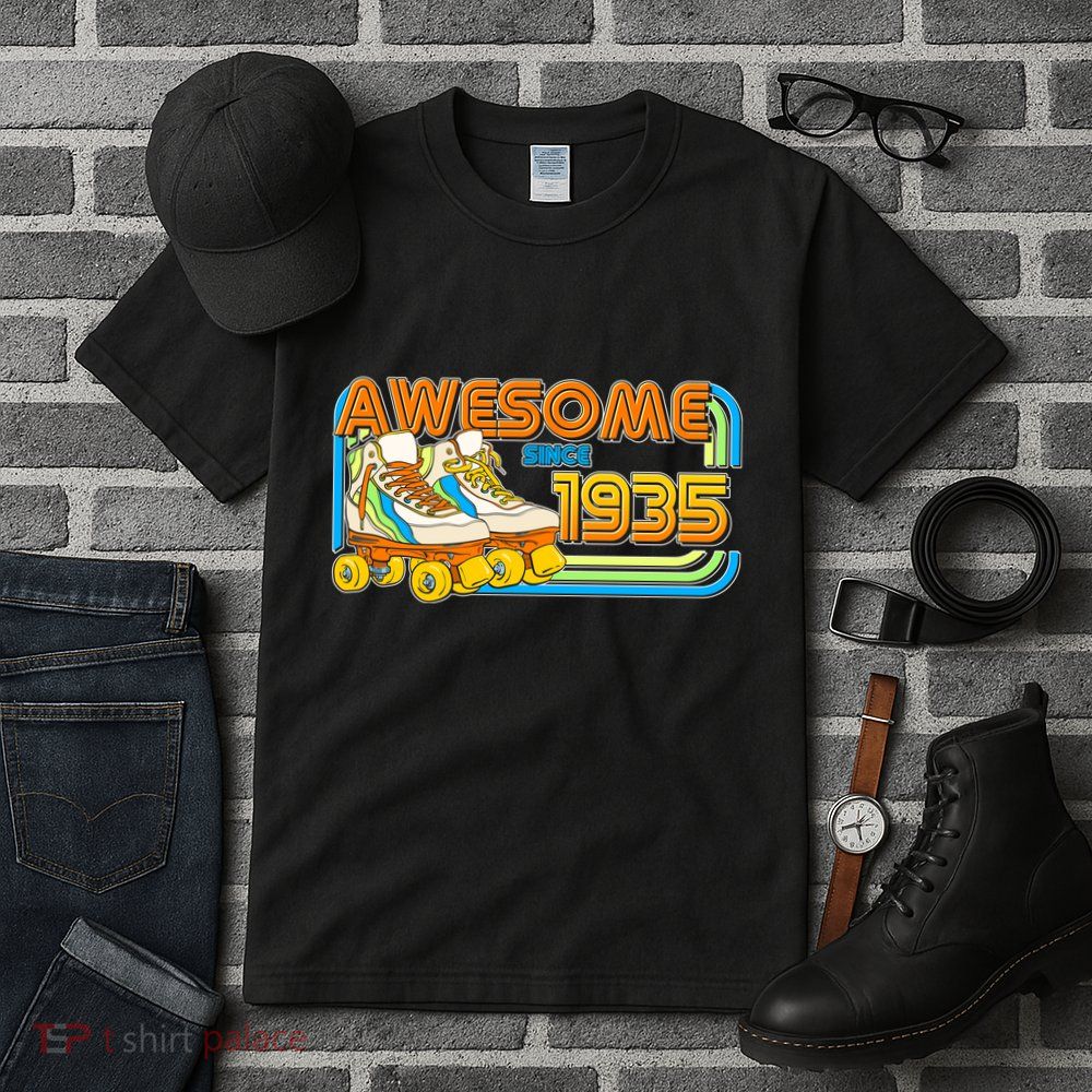 Retro Roller Skates Awesome Since 1935 90th Birthday Tall T-Shirt