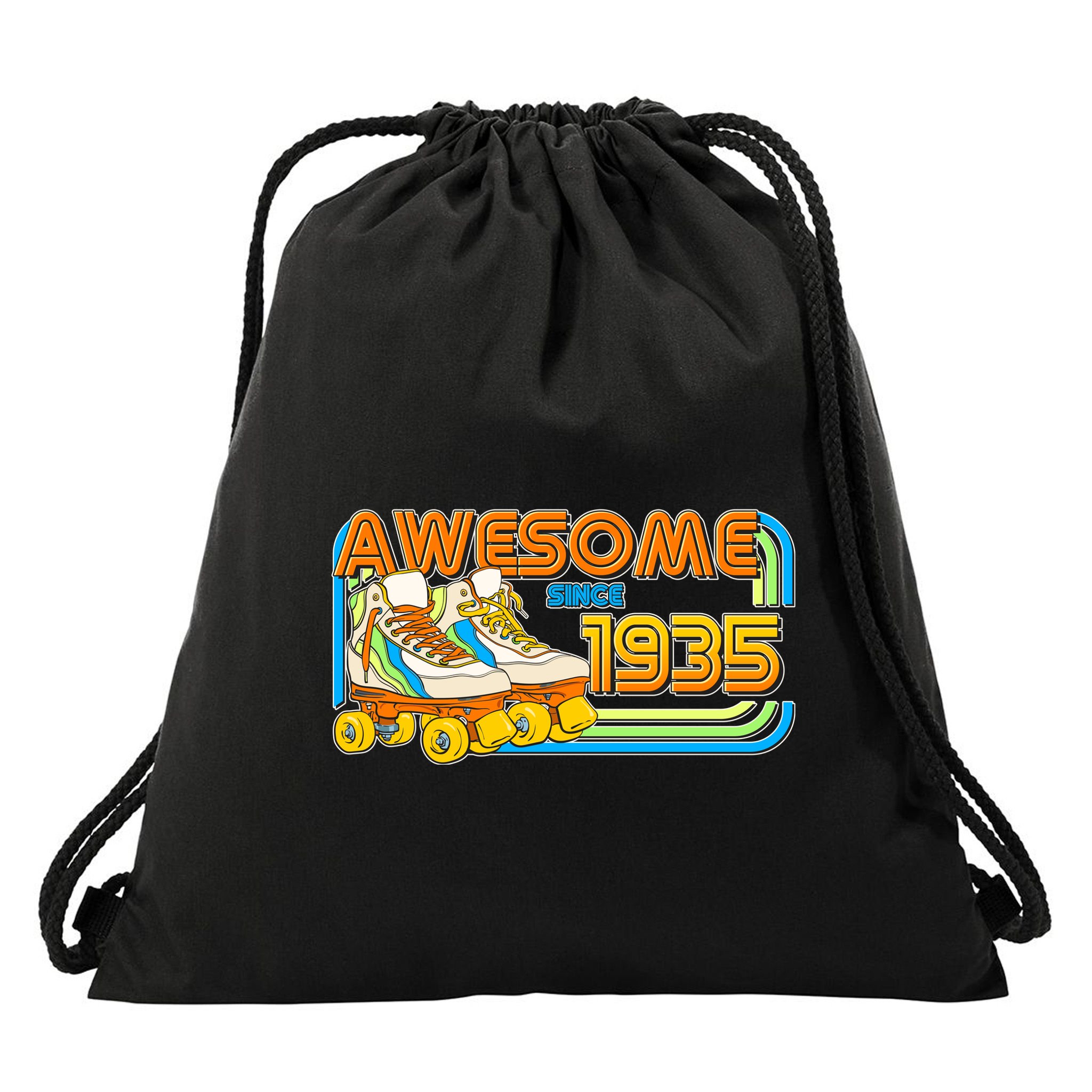 Retro Roller Skates Awesome Since 1935 90th Birthday Drawstring Bag