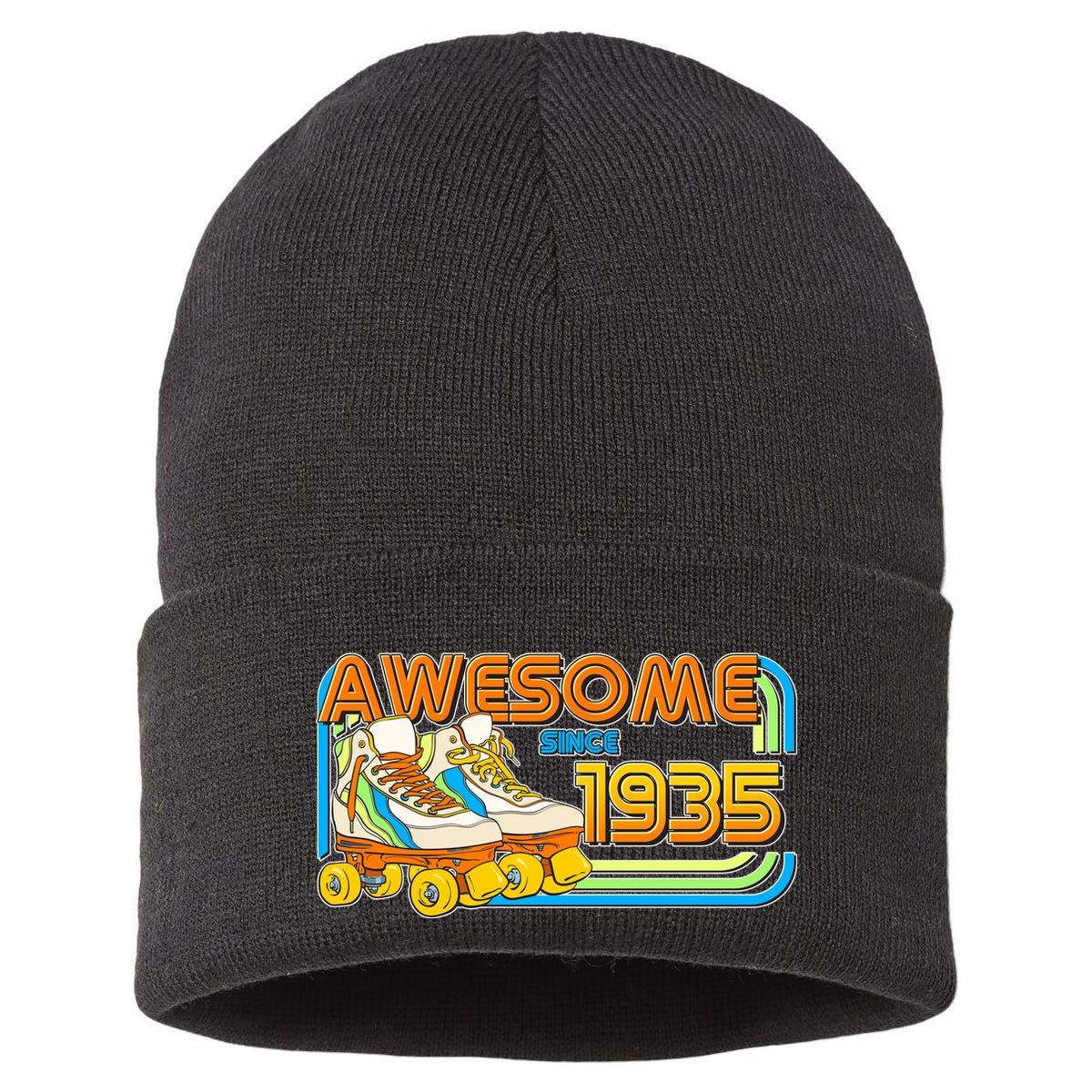 Retro Roller Skates Awesome Since 1935 90th Birthday Sustainable Knit Beanie