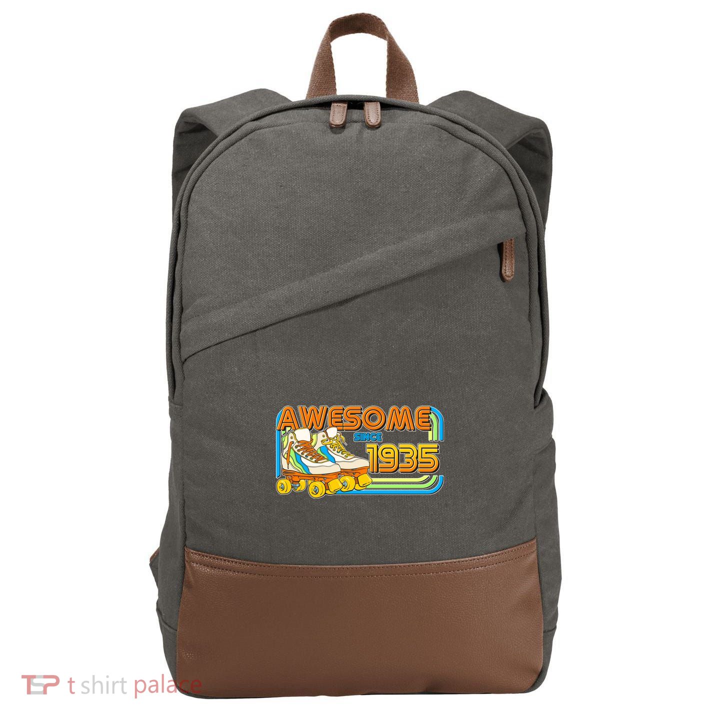 Retro Roller Skates Awesome Since 1935 90th Birthday Cotton Canvas Backpack