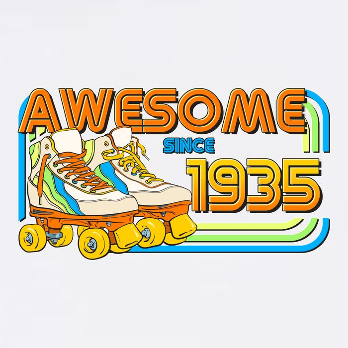 Retro Roller Skates Awesome Since 1935 90th Birthday Garment-Dyed Sweatshirt