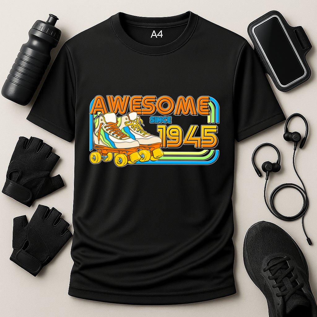 Retro Roller Skates Awesome Since 1945 80th Birthday Performance Shirt