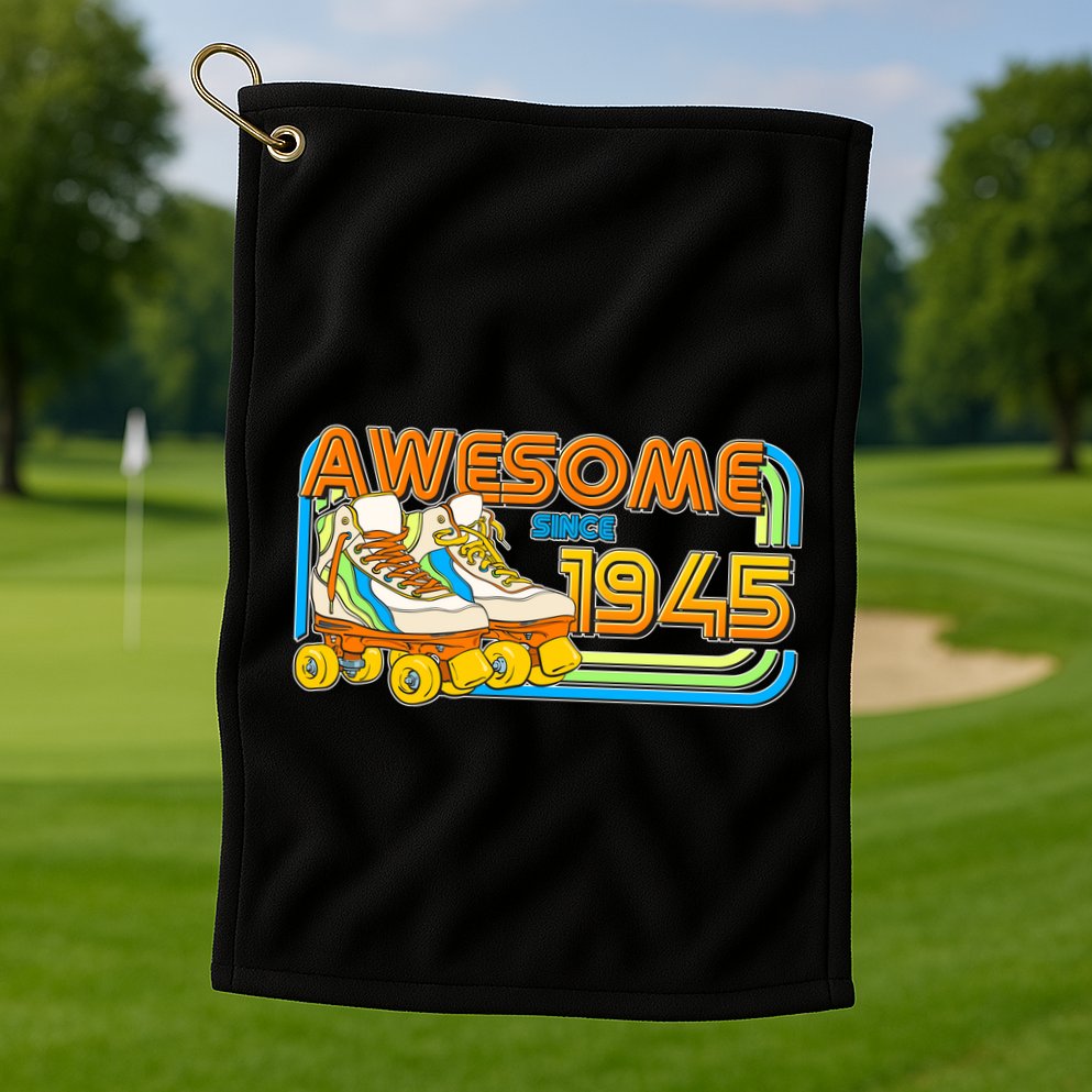 Retro Roller Skates Awesome Since 1945 80th Birthday Golf Towel