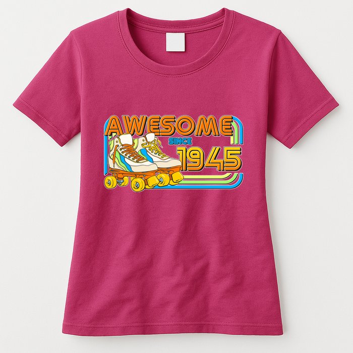 Retro Roller Skates Awesome Since 1945 80th Birthday Womens T-Shirt