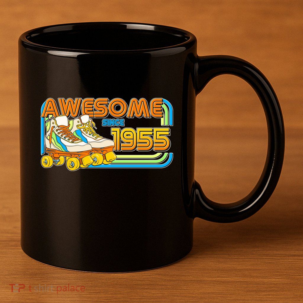 Retro Roller Skates Awesome Since 1955 70th Birthday 11oz C Handle Ceramic Mug