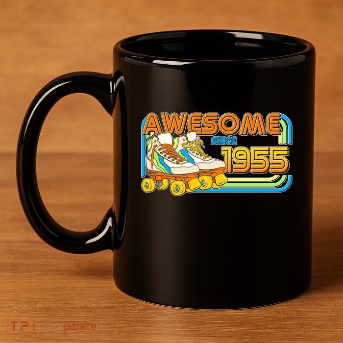 Retro Roller Skates Awesome Since 1955 70th Birthday 11oz C Handle Ceramic Mug