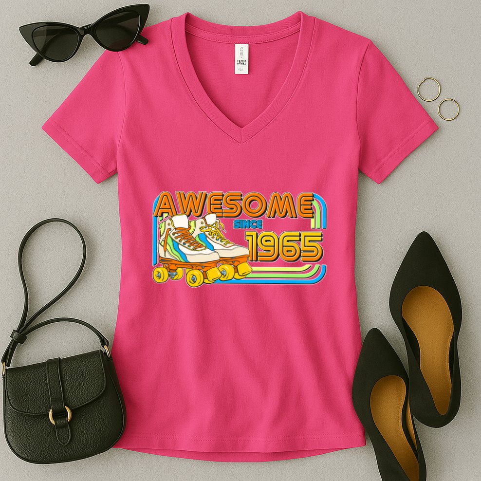 Retro Roller Skates Awesome Since 1965 60th Birthday Women's V-Neck T-Shirt