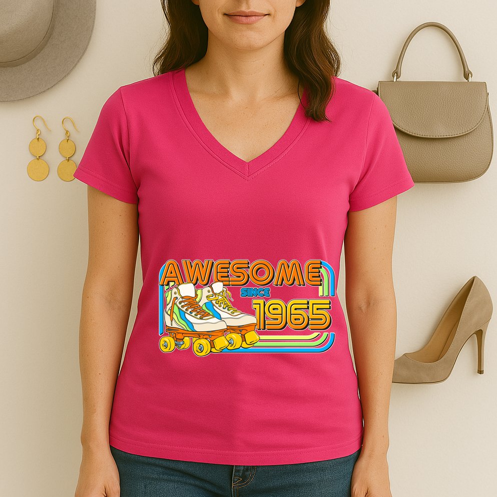 Retro Roller Skates Awesome Since 1965 60th Birthday Women's V-Neck T-Shirt