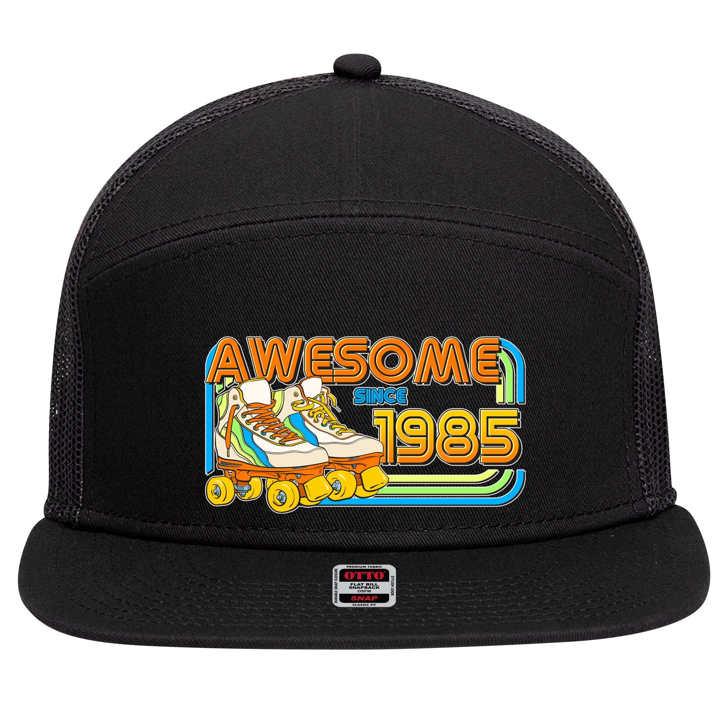 Retro Roller Skates Awesome Since 1985 40th Birthday 7 Panel Mesh Trucker Snapback Hat