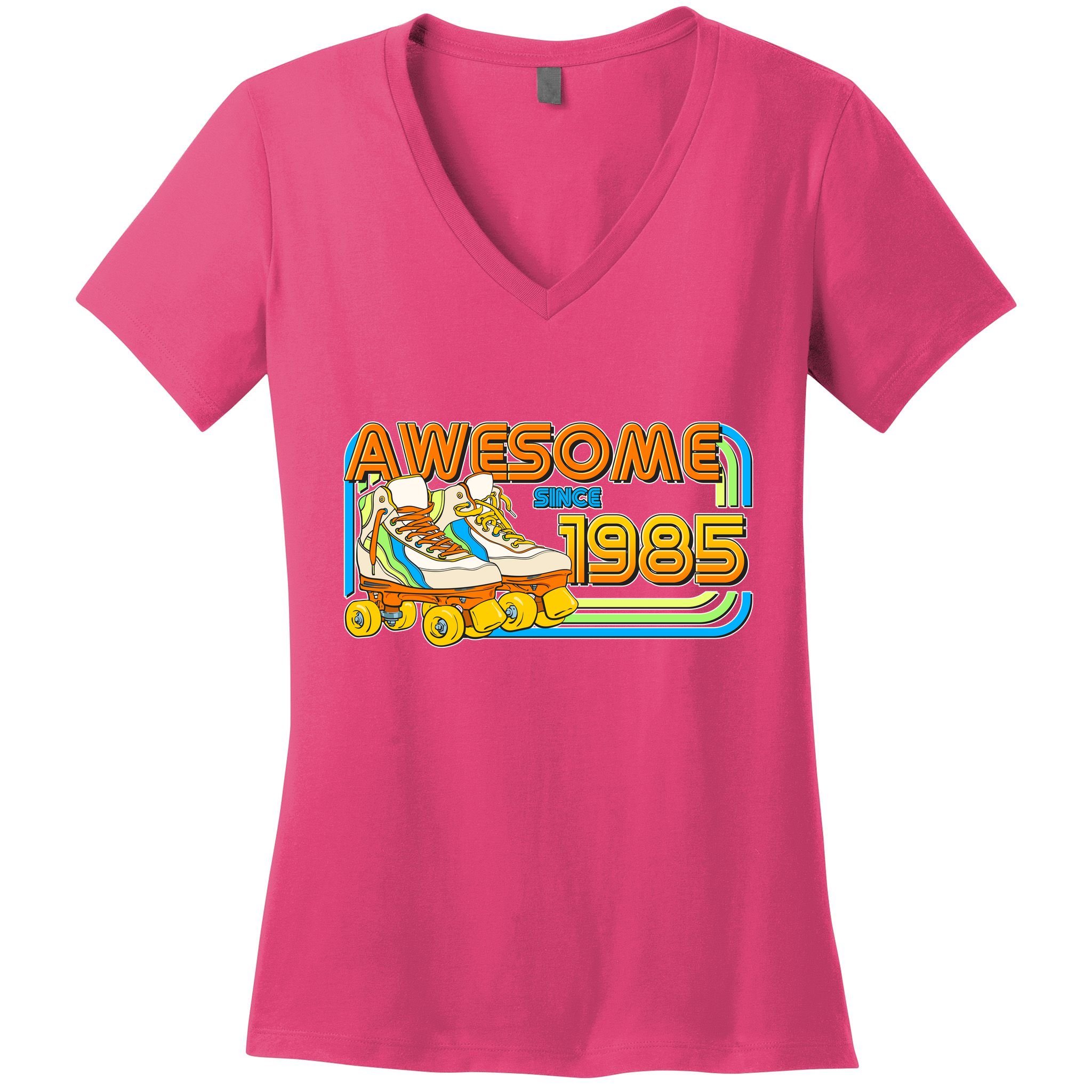 Retro Roller Skates Awesome Since 1985 40th Birthday Women's V-Neck T-Shirt