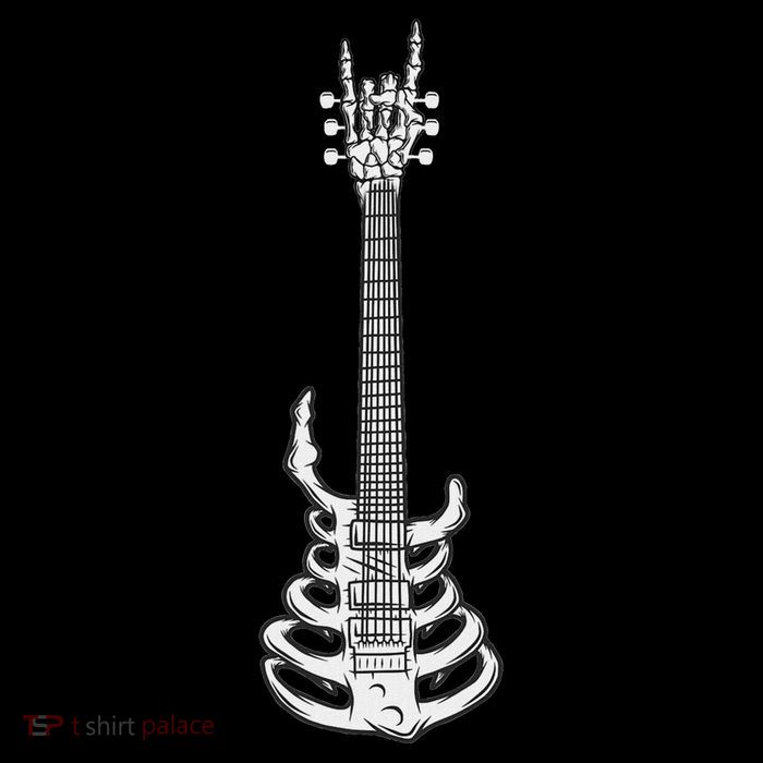 Rock & Roll Skeleton Guitar Music Lover Rockstar Stripe Pom Pom Beanie