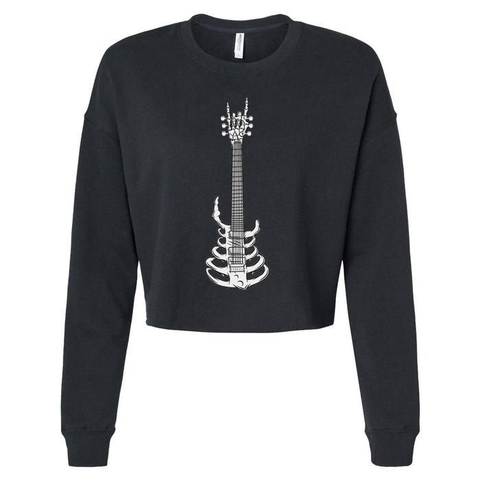 Rock & Roll Skeleton Guitar Music Lover Rockstar Cropped Pullover Crew