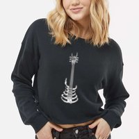 Rock & Roll Skeleton Guitar Music Lover Rockstar Cropped Pullover Crew