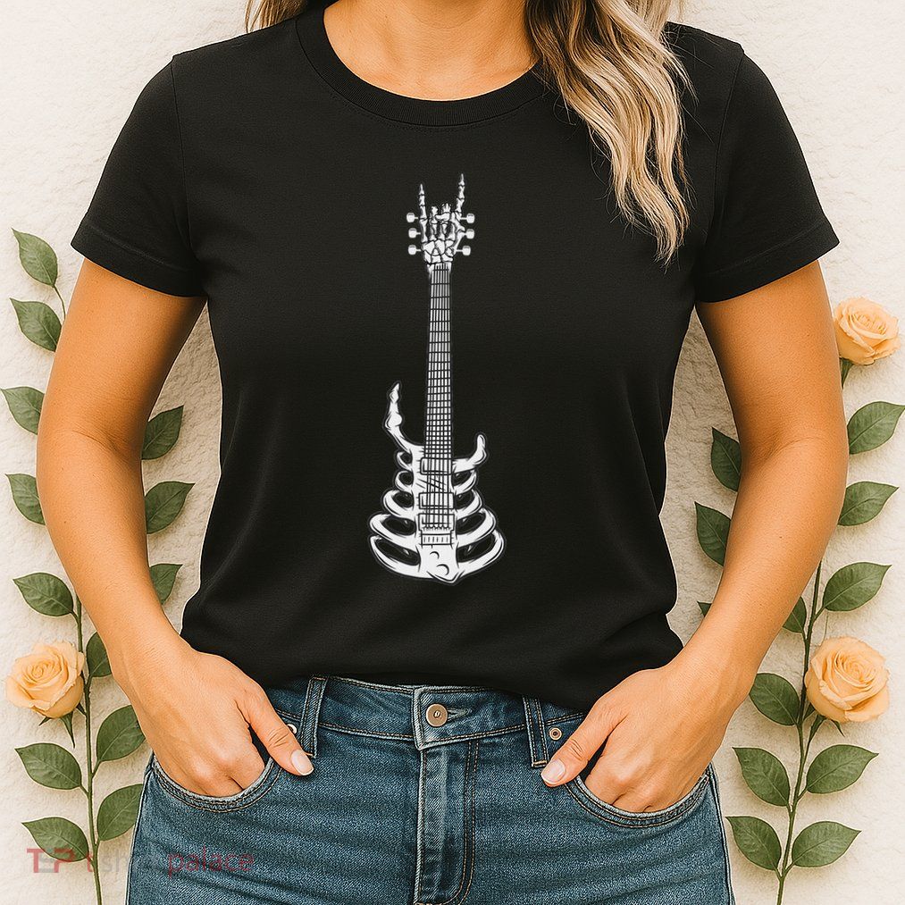 Rock & Roll Skeleton Guitar Music Lover Rockstar Womens T-Shirt