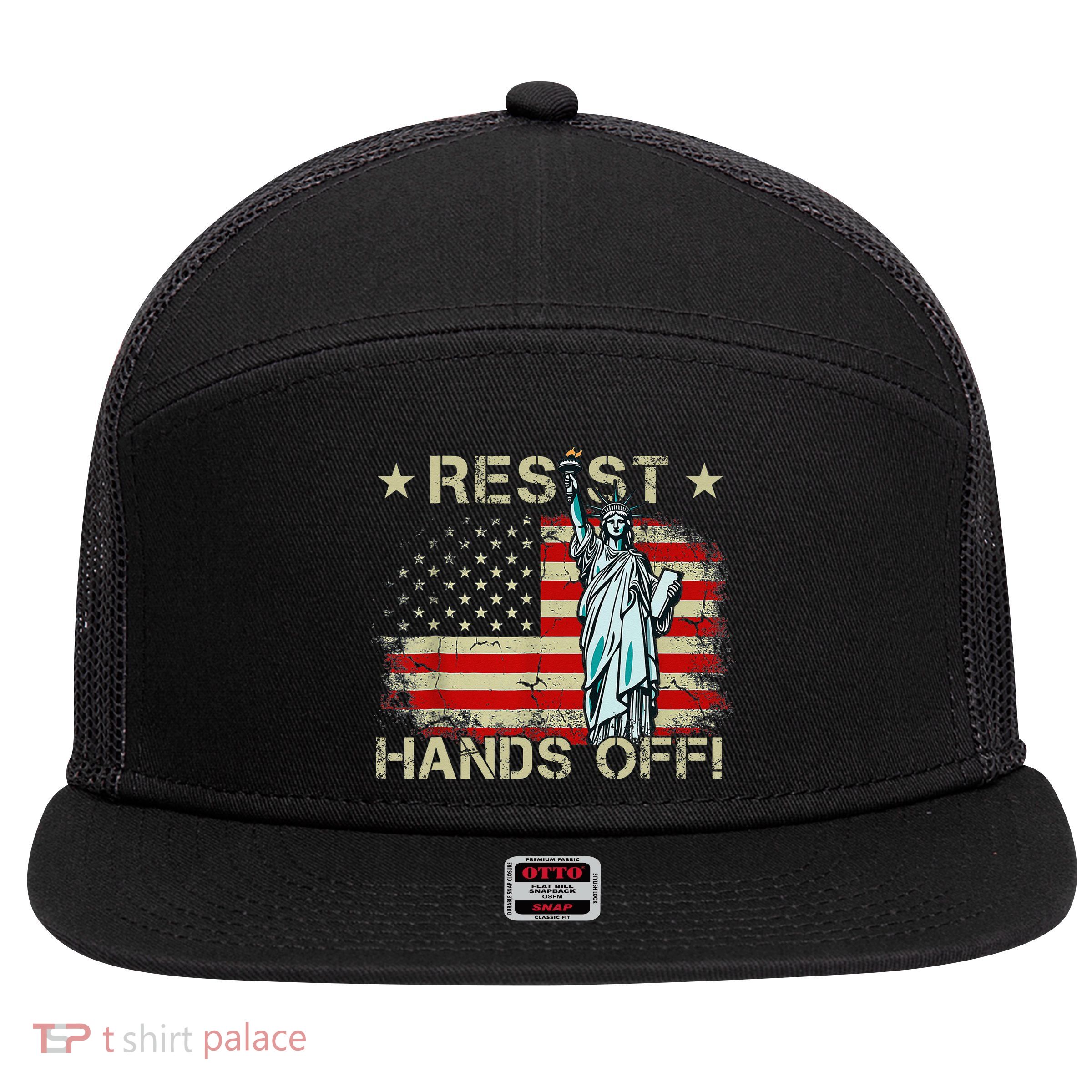 Resist Resistance Statue Of Liberty Hands Off Protest Retro 7 Panel Mesh Trucker Snapback Hat
