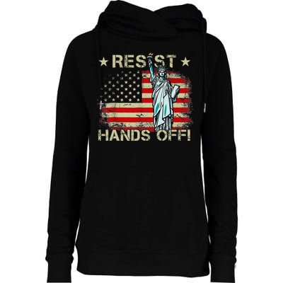 Resist Resistance Statue Of Liberty Hands Off Protest Retro Womens Funnel Neck Pullover Hood