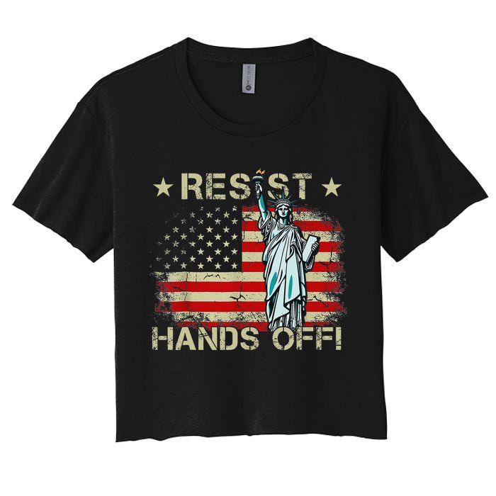 Resist Resistance Statue Of Liberty Hands Off Protest Retro Women's Crop Top Tee