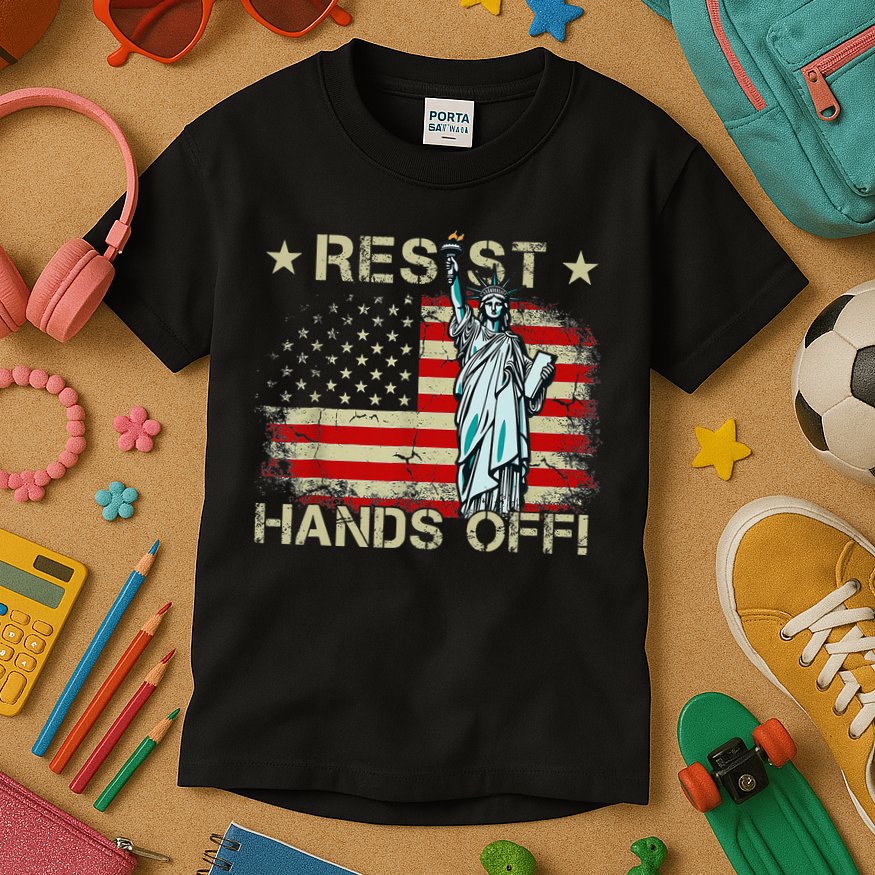 Resist Resistance Statue Of Liberty Hands Off Protest Retro Kids T-Shirt