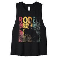 Rodeo Retro Style Cow Horse Riding Vintage Women's Racerback Cropped Tank