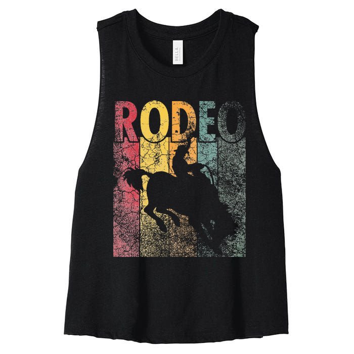 Rodeo Retro Style Cow Horse Riding Vintage Women's Racerback Cropped Tank