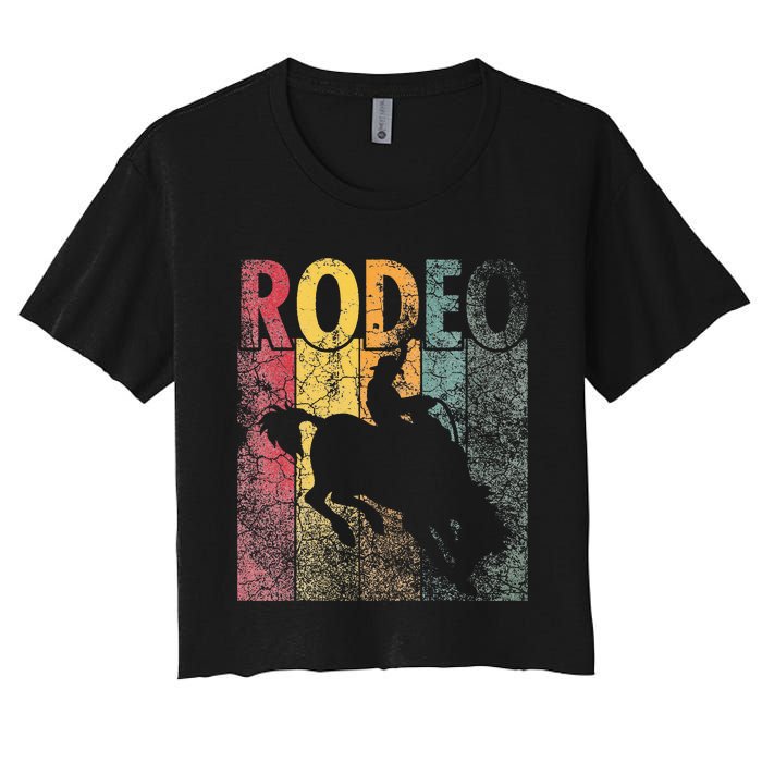 Rodeo Retro Style Cow Horse Riding Vintage Women's Crop Top Tee